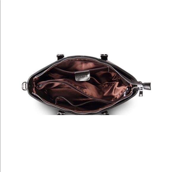 NWOT Heshe Leather Handbag/Tote/Purse BLACK - Picture 2 of 10